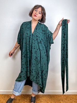 Hand-Dyed High Low Kimono Forest Black Speckle