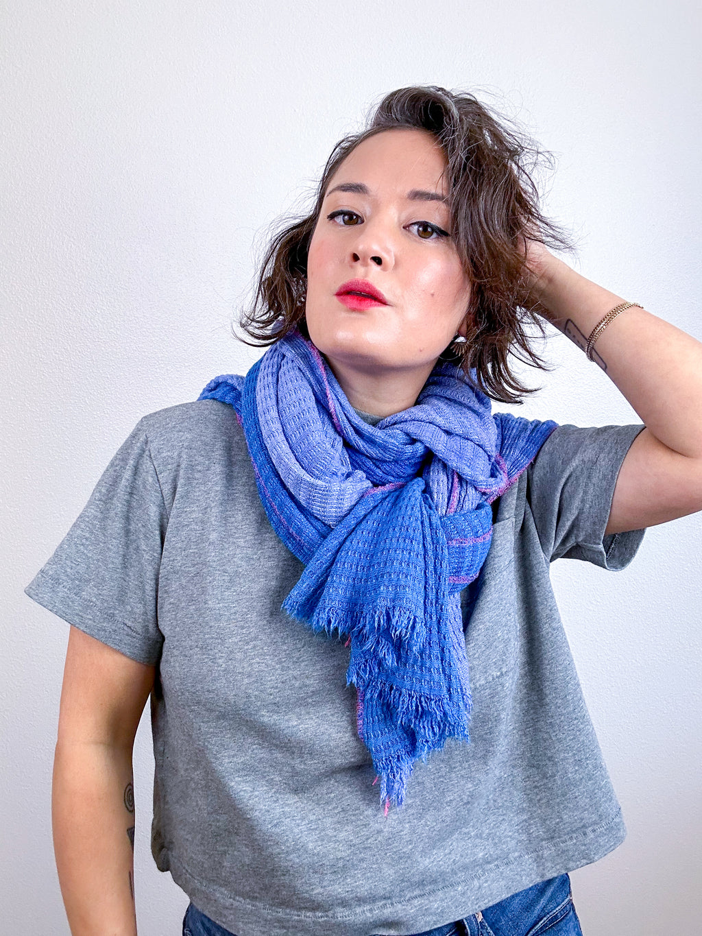 Hand-Dyed Two Tone Knit Scarf Lapis Periwinkle