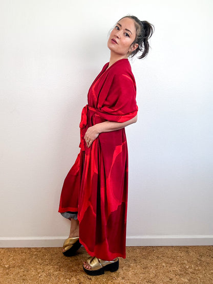 Hand-Dyed High Low Kimono Scarlet Maroon Arc