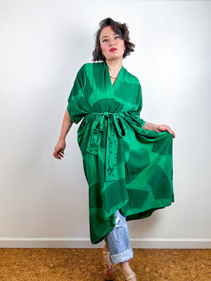 Hand-Dyed High Low Kimono Kelly Green Brush