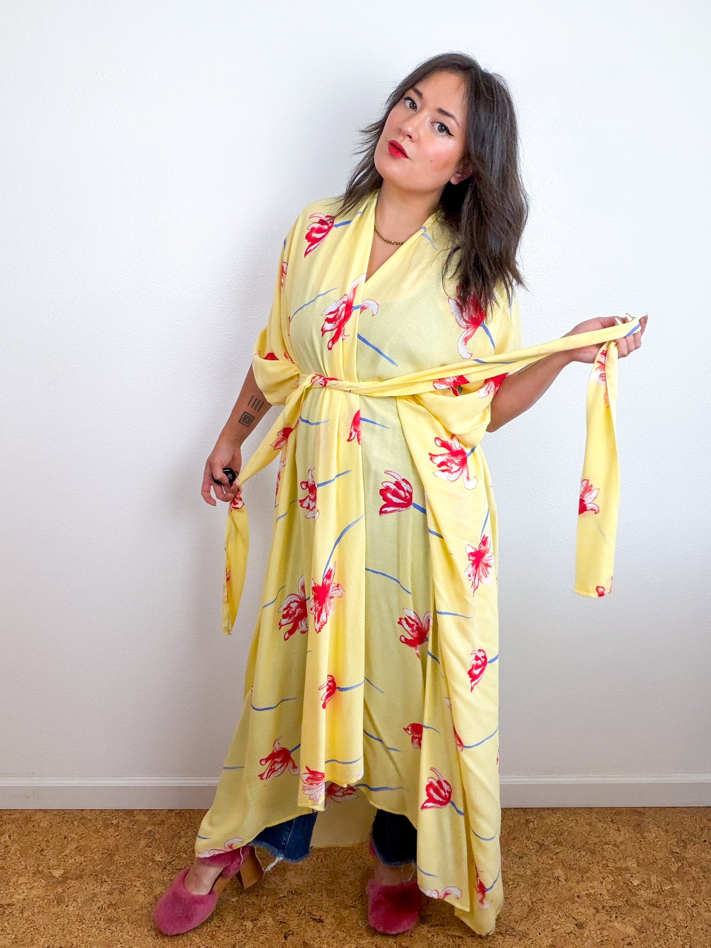 Print High Low Kimono Butter Tulip Crinkle Challis