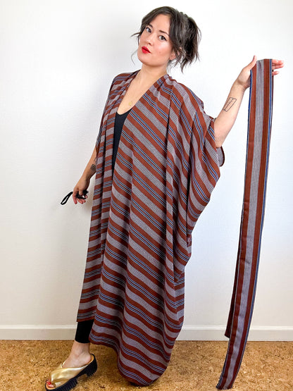 Print High Low Kimono Rust Stripes Georgette