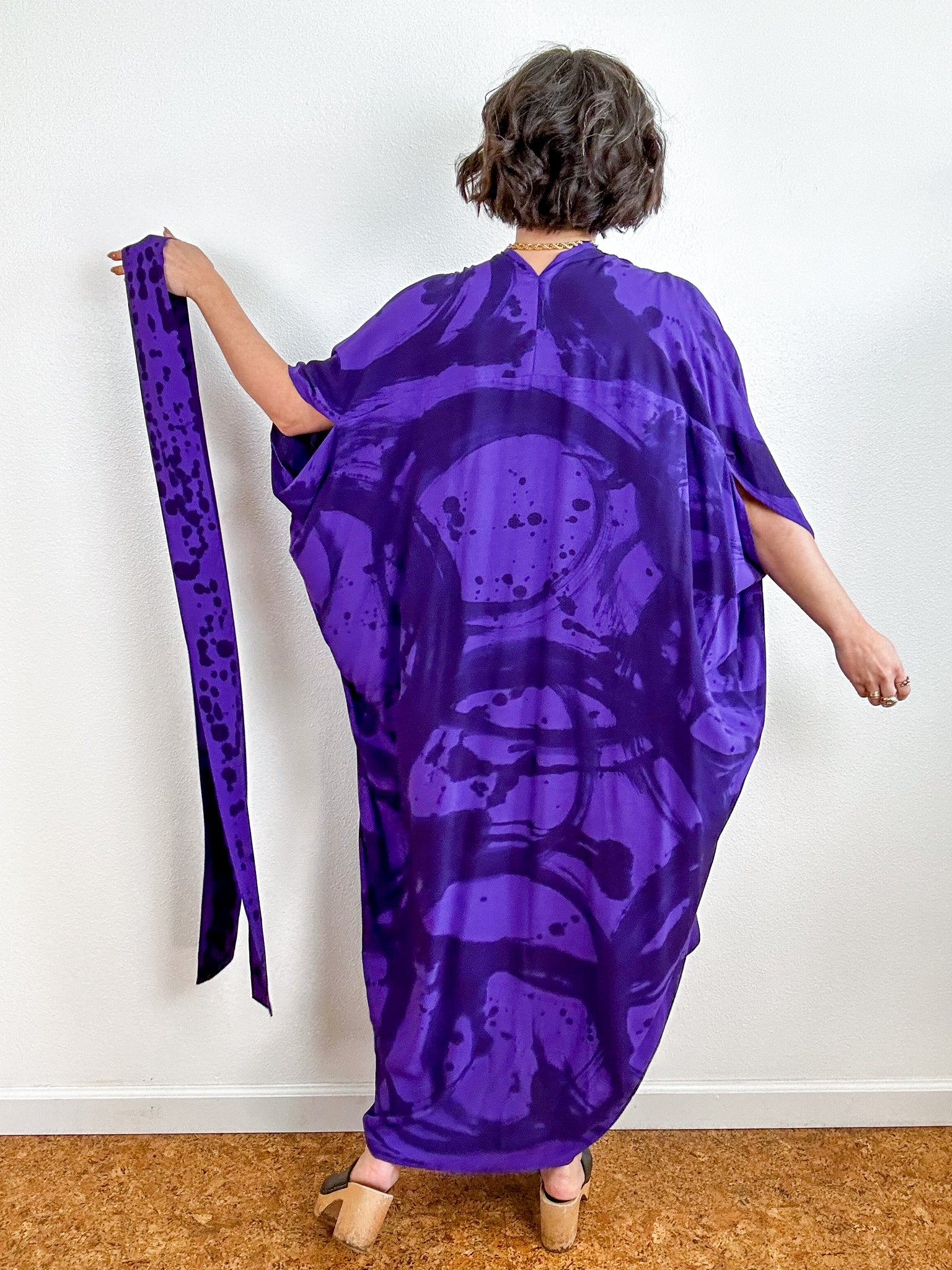 Hand-Dyed High Low Kimono Navy Purple Sumi