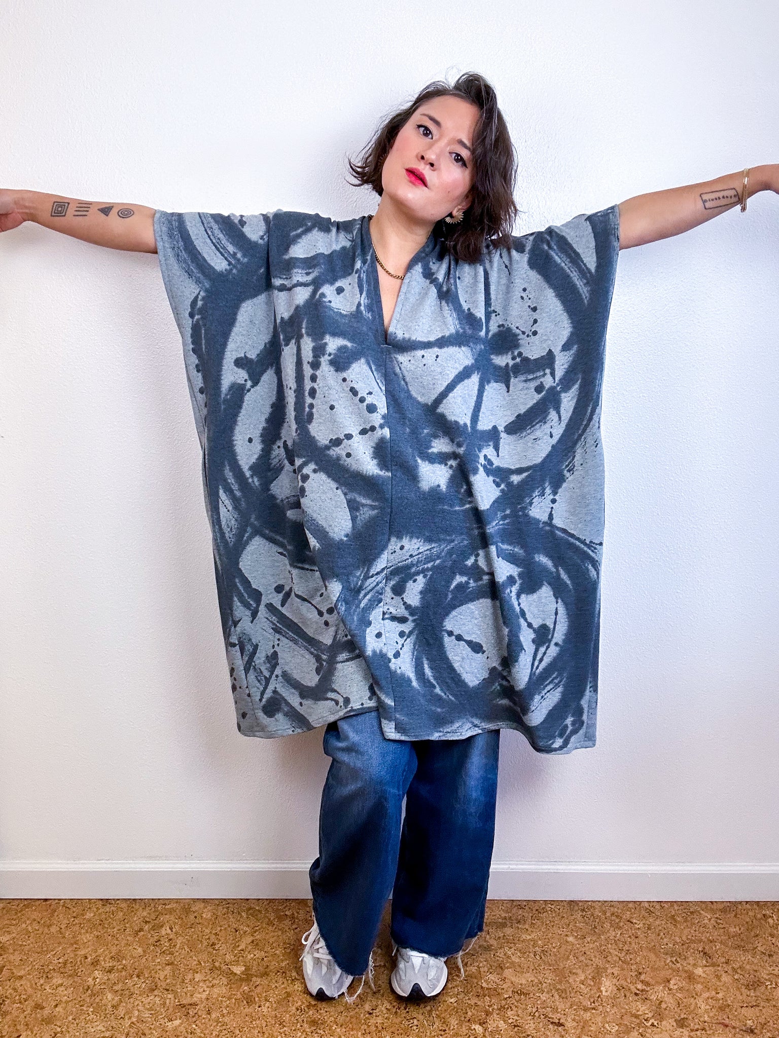 Oversized Hand-Dyed Sweatshirt Smock Dress Grey Sumi