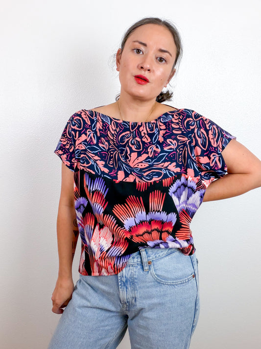 Scrappy Crop Coral Purple Black Mix