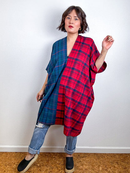 Oversized Plaid Smock Dress Red Navy