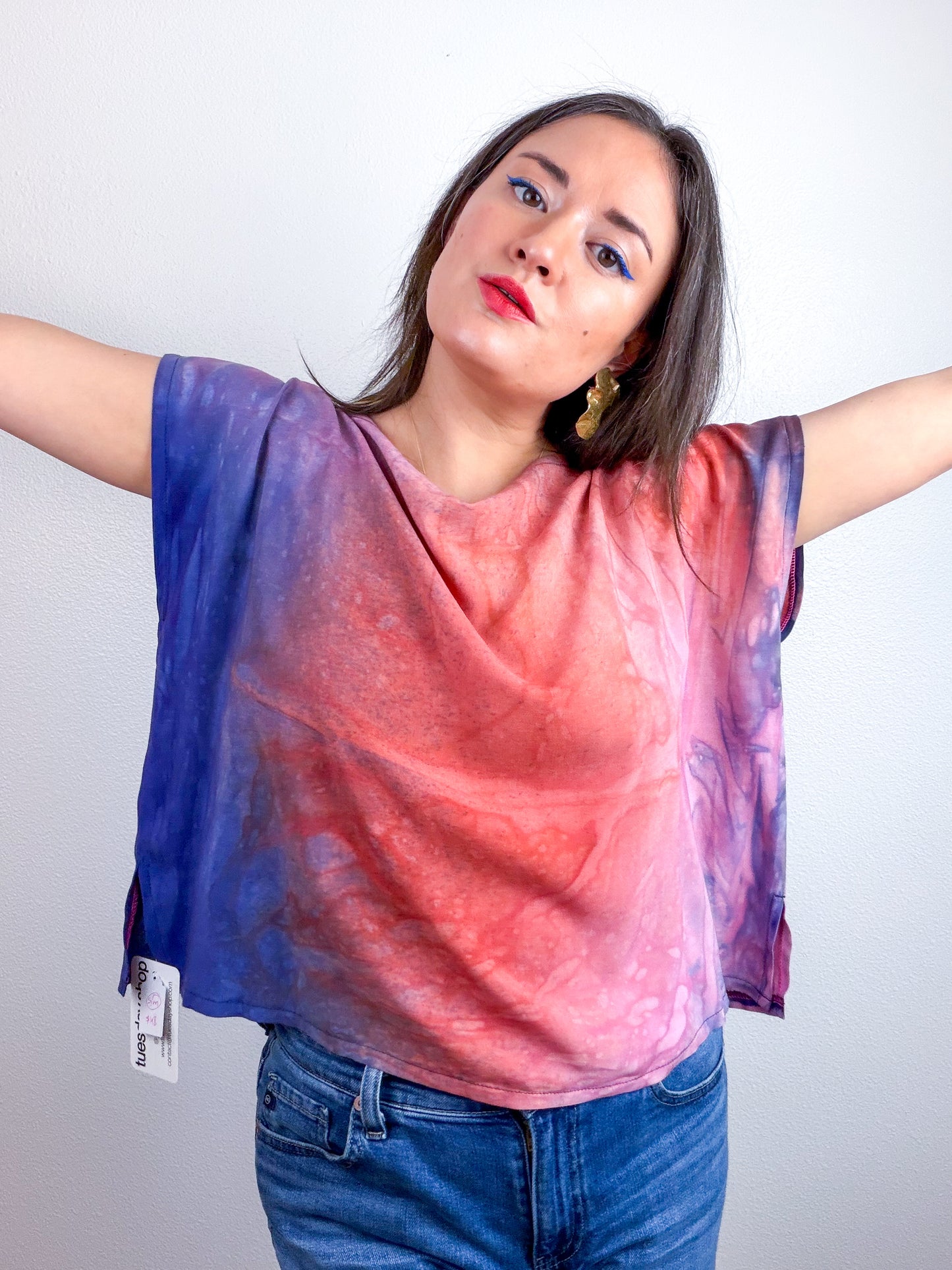Hand-Dyed Bamboo Flip Crop Navy Terracotta Peony Gradient