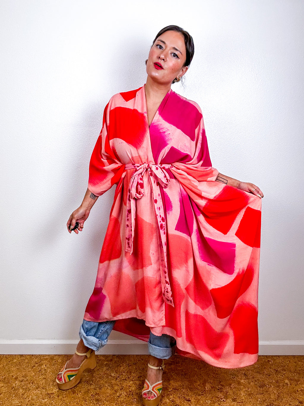 Hand-Dyed High Low Kimono OOAK Peach 2