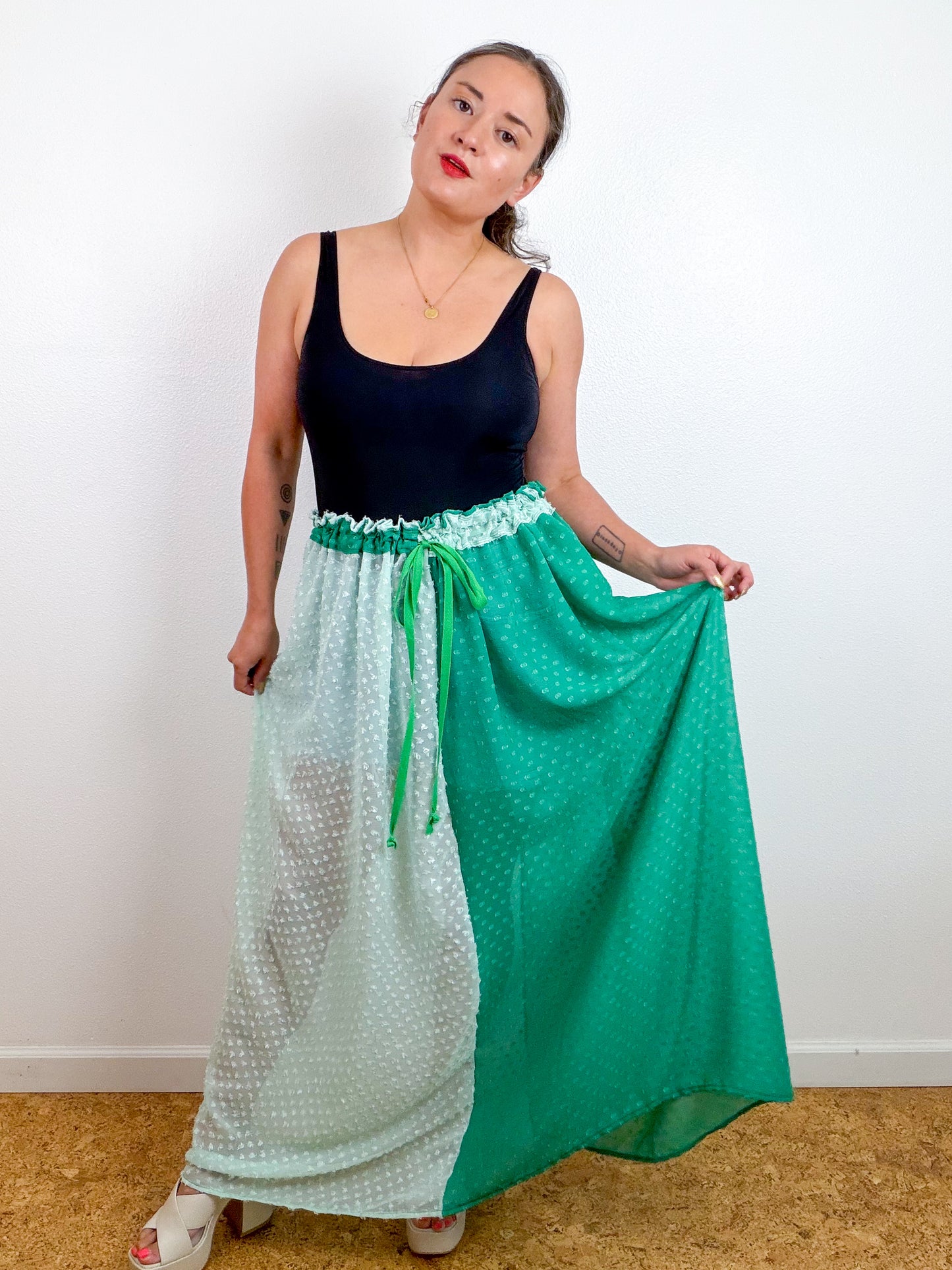 THE SKIRT Seafoam Green Swiss Dot Reversible Chiffon