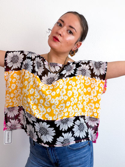 Scrappy Crop Pink Black Yellow Daisies