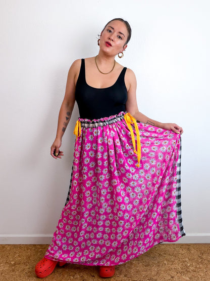 THE SKIRT Pink Daisy Gingham Reversible Chiffon