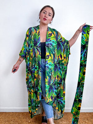 Print High Low Kimono Tropical Twill Challis