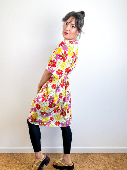 Print Duster Kimono Mini Ivory Lily Cotton Lawn
