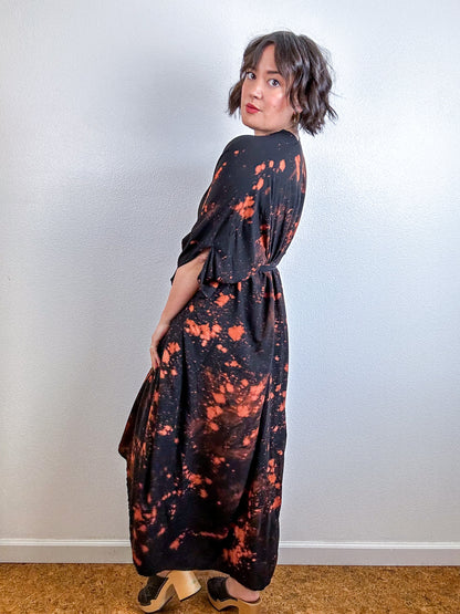 Bleached High Low Kimono Black Rust Speckle