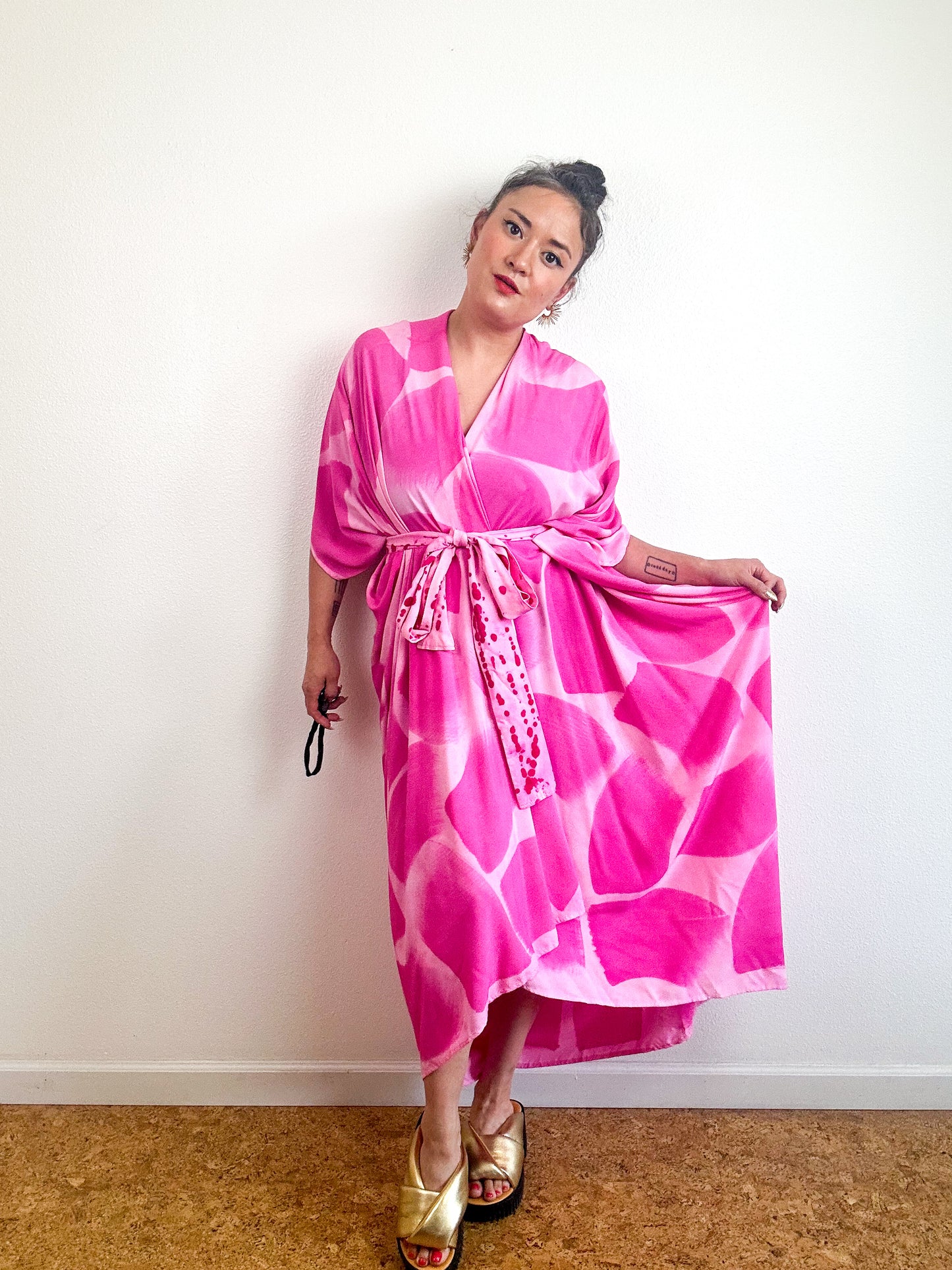 Hand-Dyed High Low Kimono Powder Pink Brush