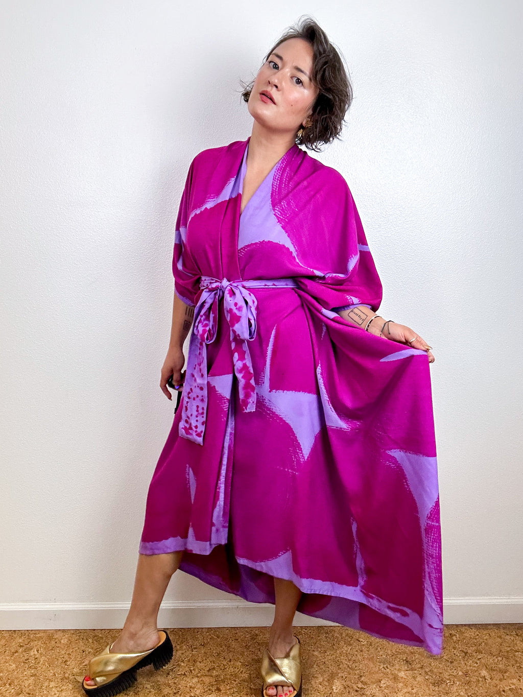 Hand-Dyed High Low Kimono Lilac Amethyst Arc