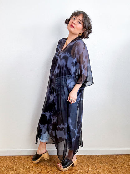 SILK Midi Caftan Dress Charcoal Black Tie