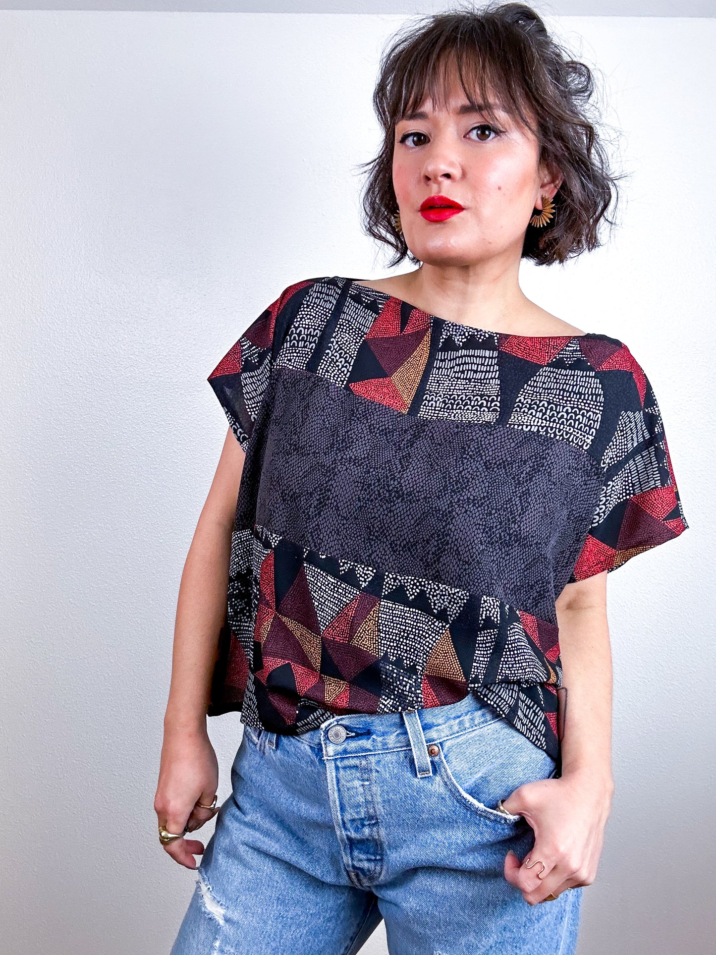 Scrappy Crop Black Rust Print