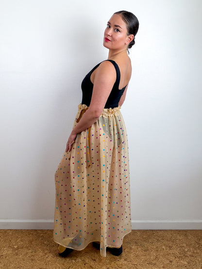 THE SKIRT Ivory Rainbow Dots Silk Chiffon