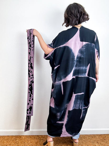 Hand-Dyed High Low Kimono Mauve Black Arc