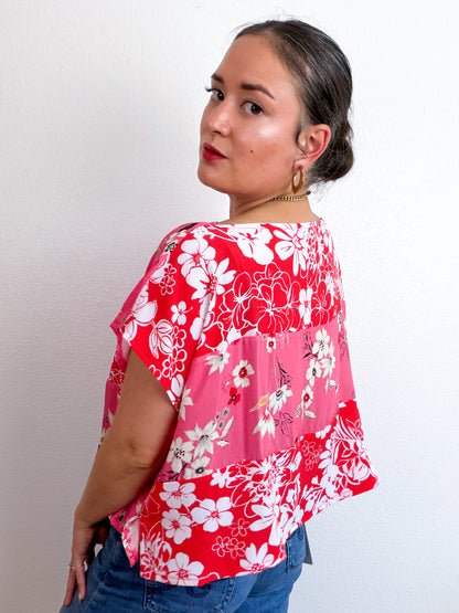 Scrappy Crop Pink Red Floral