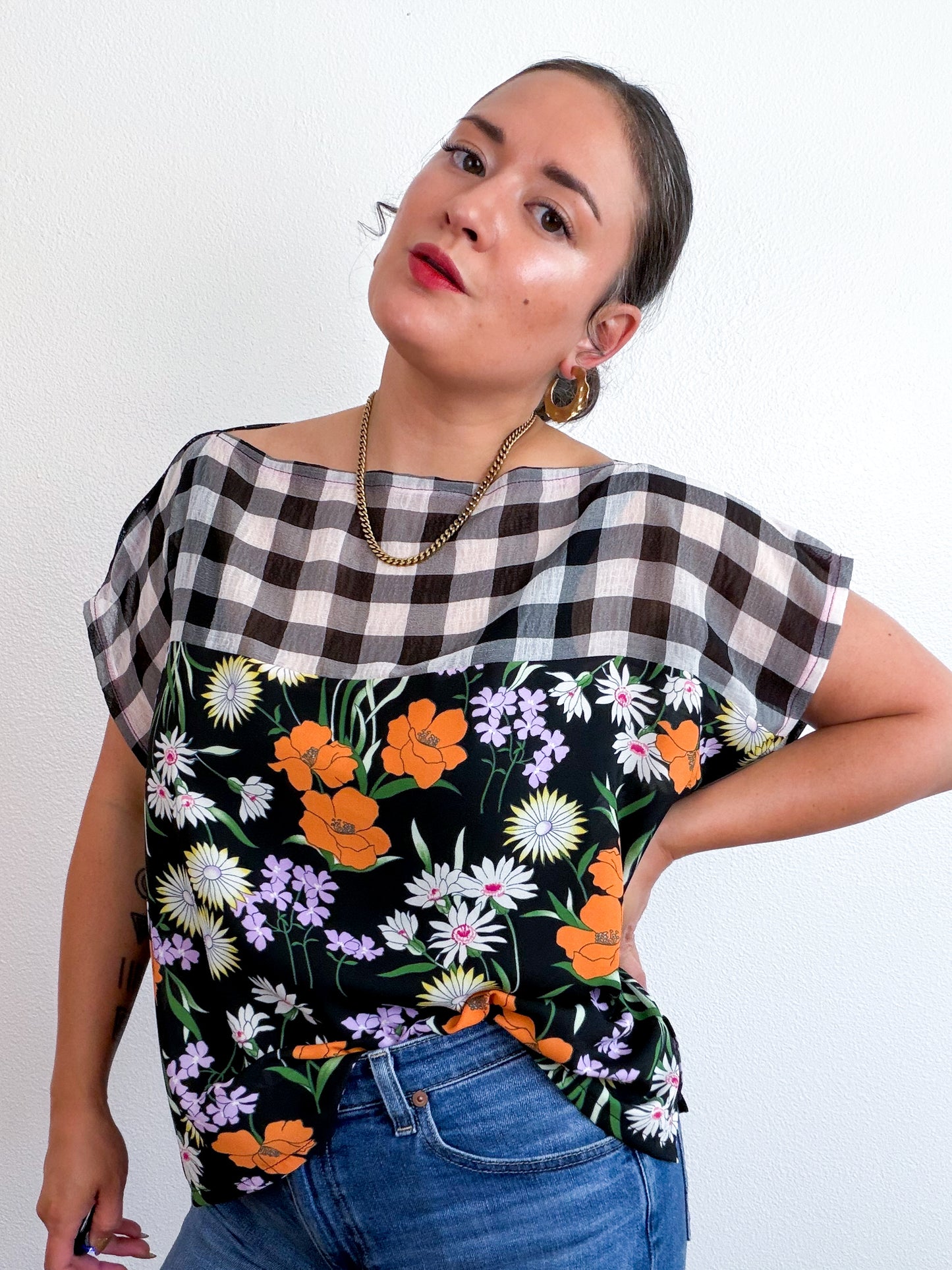 Scrappy Crop Black Floral Gingham