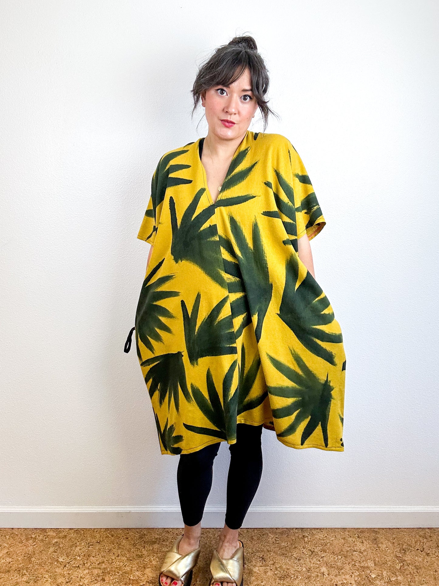 Hand-Dyed Linen Blend Caftan Dress Brass Palms