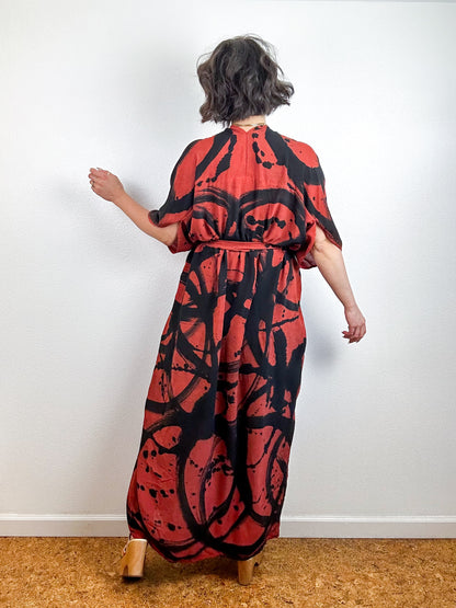 Hand-Dyed High Low Kimono Rust Black Sumi
