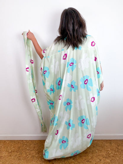 Print High Low Kimono Seafoam Floral Challis