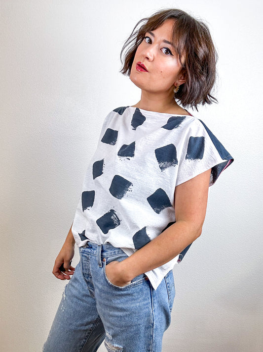 Hand-Dyed Flip Crop Black White Check Petal