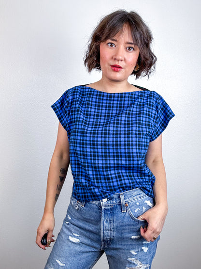 Flip Crop Plaid Flannel Blue Green