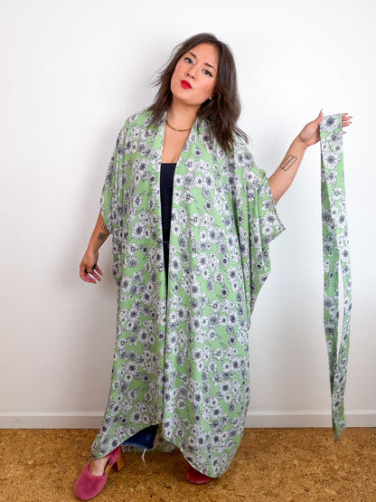 Print High Low Kimono Key Lime Floral Georgette