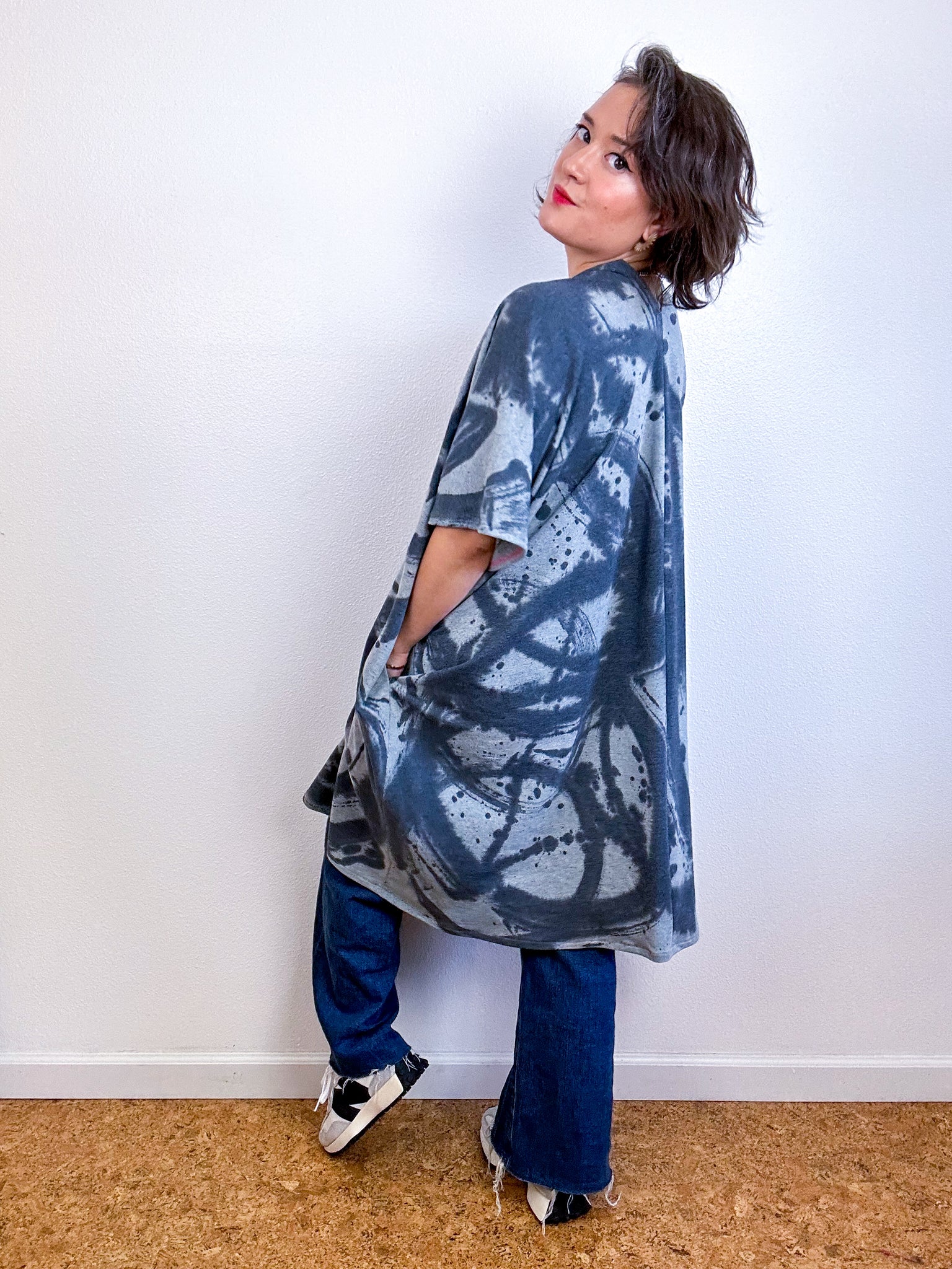 Oversized Hand-Dyed Sweatshirt Smock Dress Grey Sumi