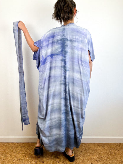 Hand-Dyed High Low Kimono Wisteria Grey Watercolor