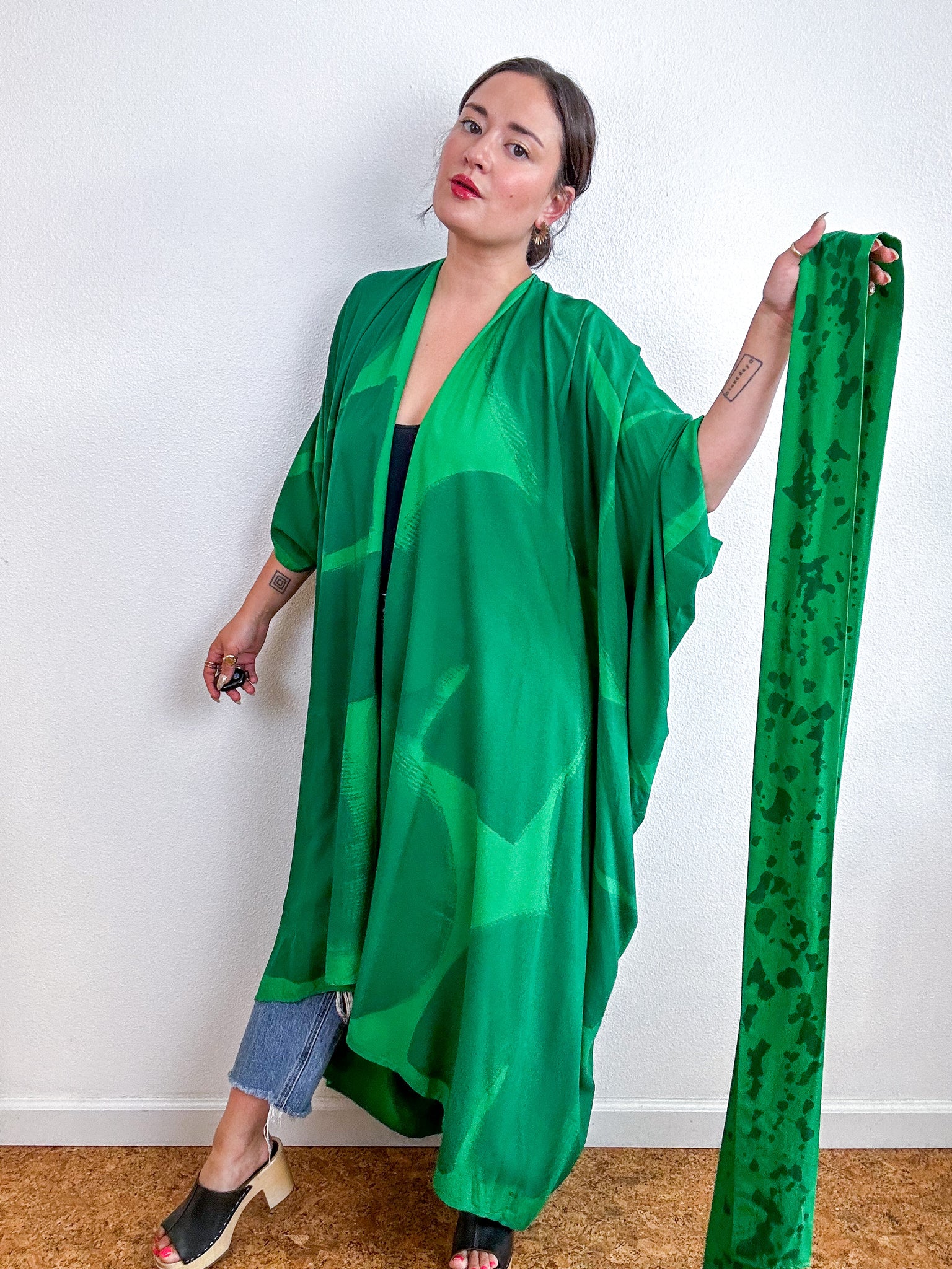 Hand-Dyed High Low Kimono Kelly Green Arc