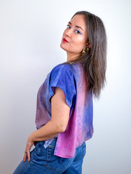 Hand-Dyed Bamboo Flip Crop Blue Pink Speckle