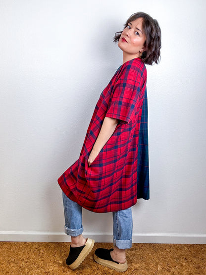 Oversized Plaid Smock Dress Red Navy