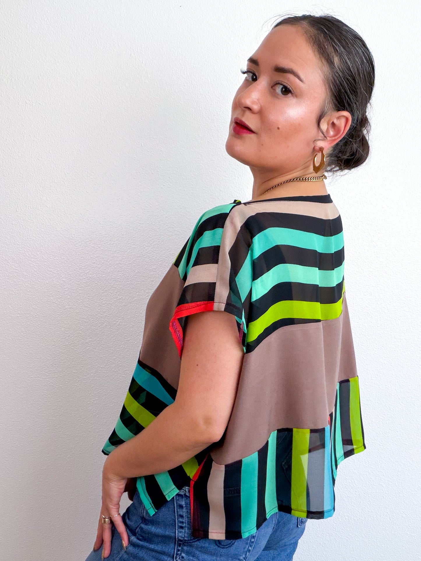 Scrappy Crop Rainbow Stripe Taupe