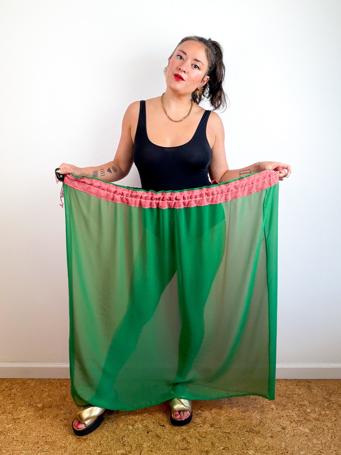 THE SKIRT Coral Green Reversible Chiffon