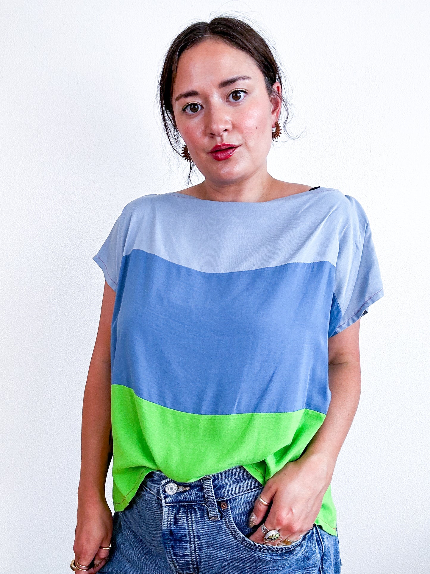 Scrappy Crop Blue Lime Colorblock
