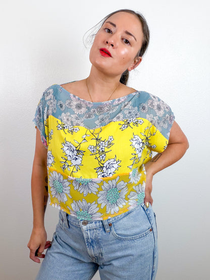 Scrappy Crop Blue Yellow Floral