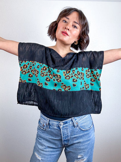 Scrappy Crop Green Leopard Black Chiffon
