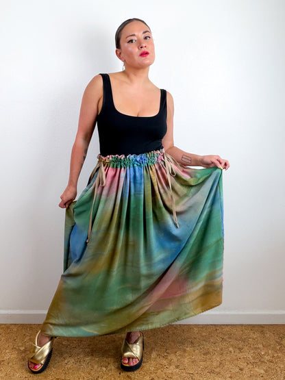 THE SKIRT Hand-Dyed Green Blue Bronze Coral Bamboo