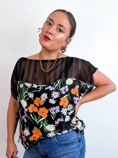 Scrappy Crop Black Floral Gingham