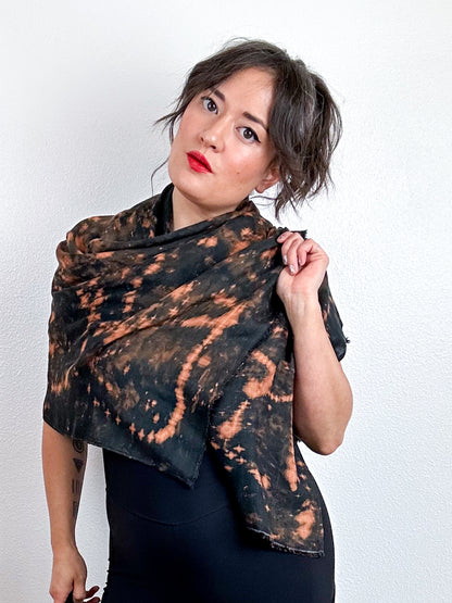 Hand-Dyed Bamboo Scarf Black Rust Speckle