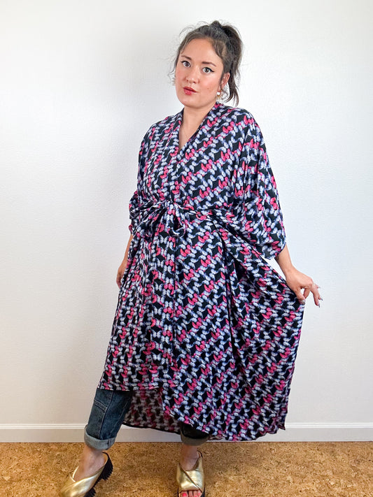 Print High Low Kimono Butterflies Challis