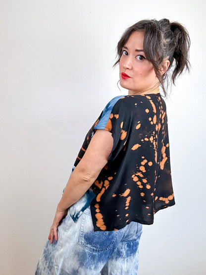 Hand-Dyed Bamboo Scrappy Crop Teal Black Rust Mix