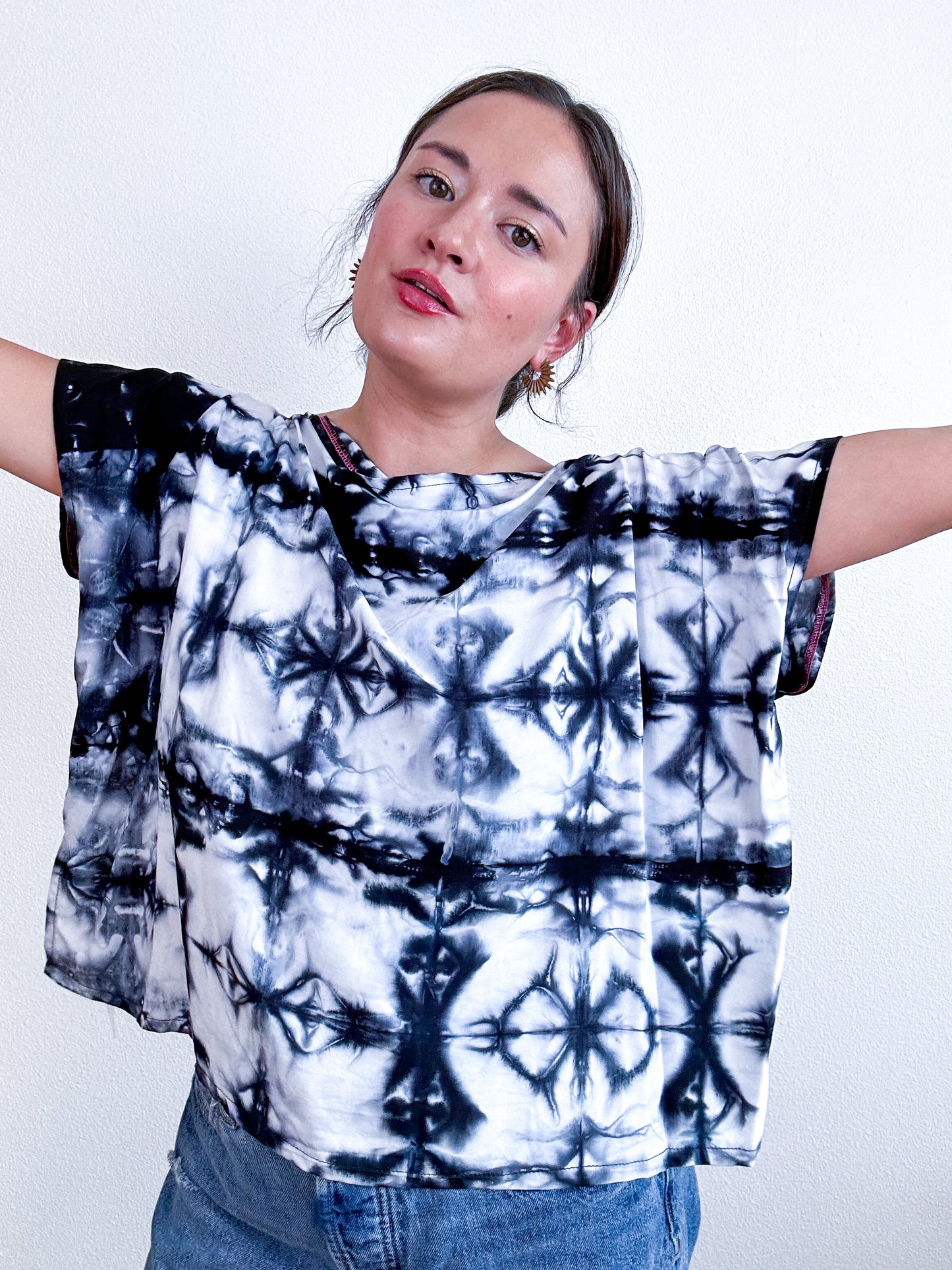 Hand-Dyed Flip Crop Rayon Black Shibori Tie
