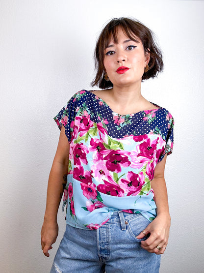 Scrappy Crop Navy Pink Floral