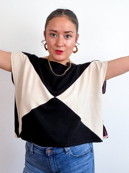 Linen Blend Flip Crop Black Ivory